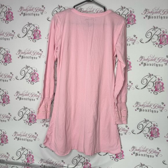 PJ Salvage Pink Long Sleeve dress nighty gown sleep pajamas pjs lace detail - Picture 3 of 6